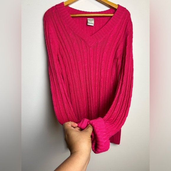 Inked & Faded Y2K Cable Knit Babydoll Pink women’s Size M V-Neck Old money VTG - Picture 4 of 10